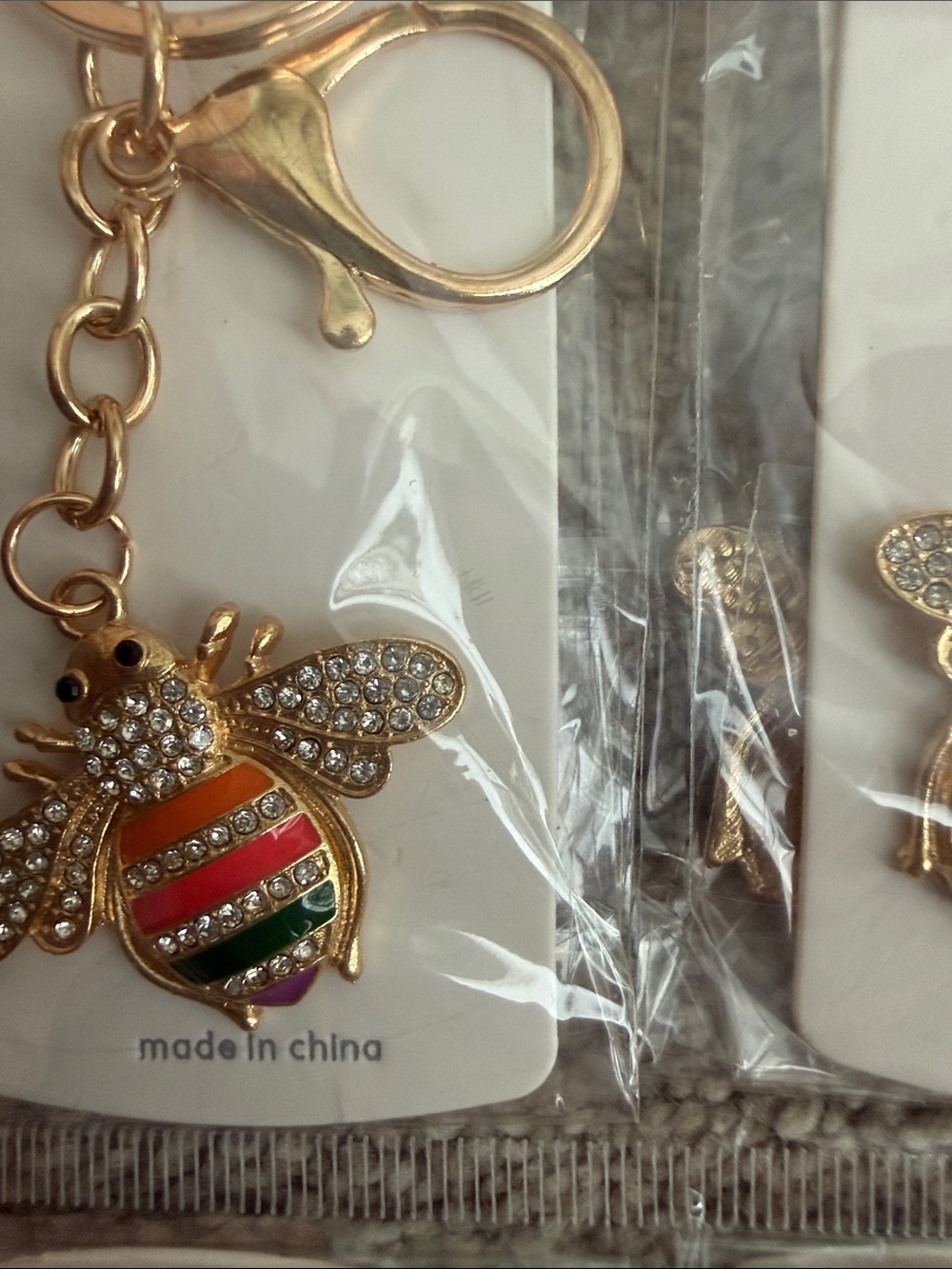 Gold Bee Keychain with Crystal Accents and Colored Enamel - 1 Per Purchase. NWT - Picture 2 of 3